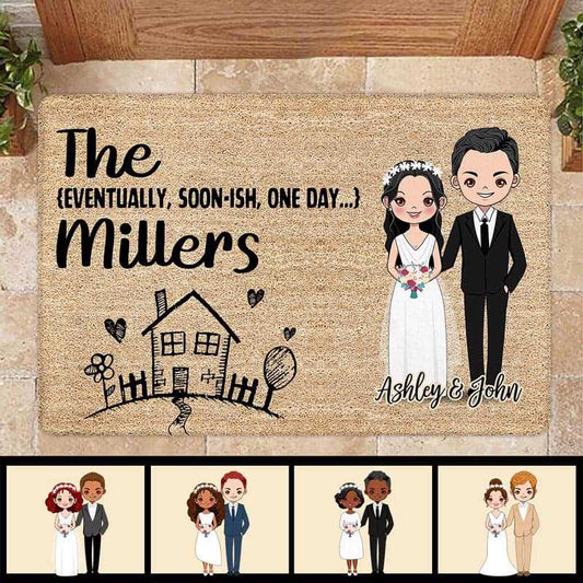 Eventually One Day Couple Chibi House Warming Gift Wedding Personalized Doormat