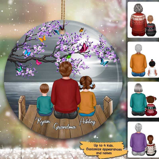 Purple Blossom Branch Grandma Grandkids Personalized Circle Ornament