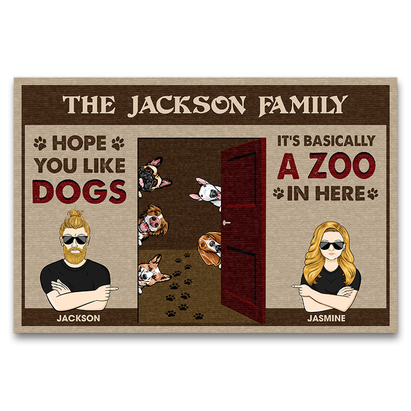 It's Basically A Zoo In Here Couple Husband Wife - Dog Lovers Gift - Personalized Custom Doormat