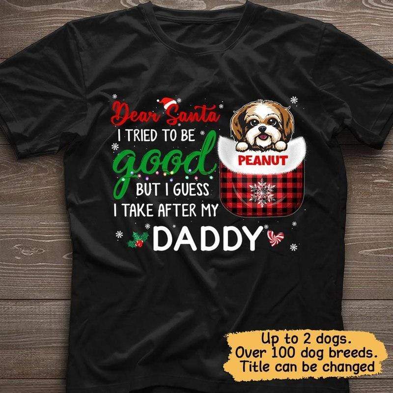 Peeking Dog Take After Dog Dad Mom クリスマス パーソナライズドシャツ