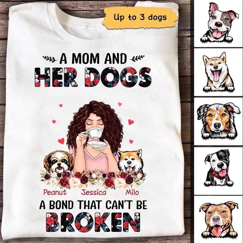 A Mom And Her Dogs Floral Personalized Shirt