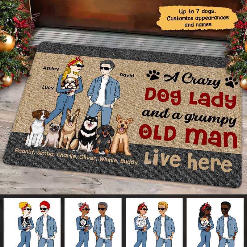 Grumpy Old Man Crazy Dog Lady Personalized Doormat