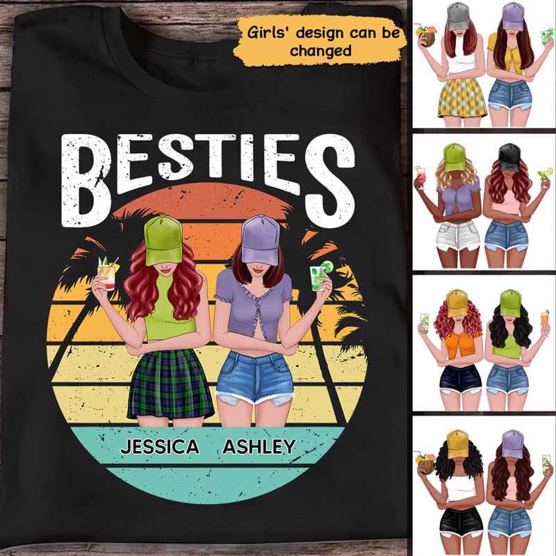 Summer Front View Besties Retro Personalized Shirt