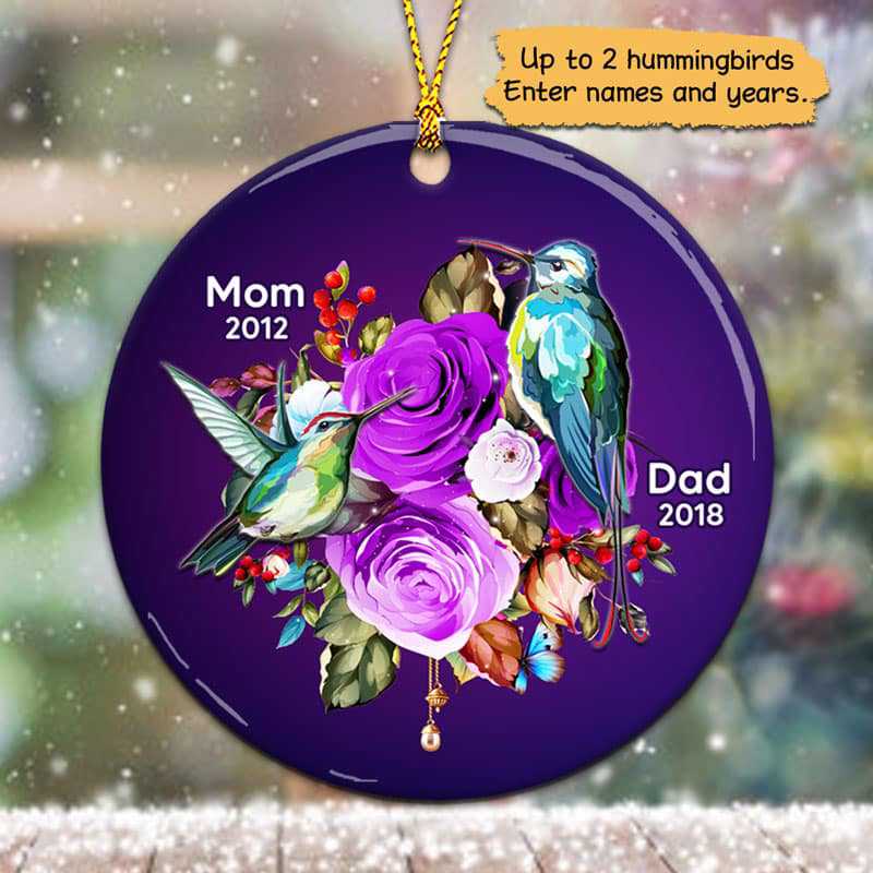 Hummingbirds With Flower Memorial Family Personalized Circle Ornament