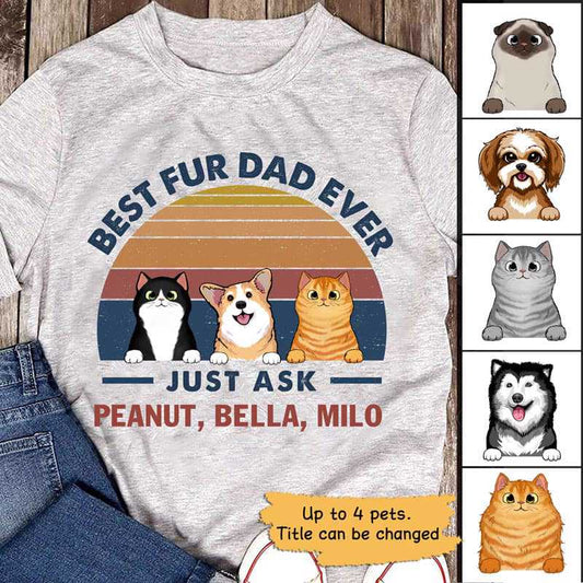 Best Fur Dad Mom Ever Dog Cat Retro Personalized Shirt