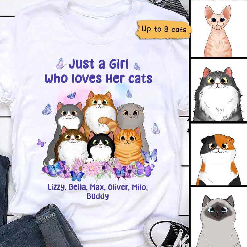 Girl Loves Fluffy Cat Butterfly パーソナライズシャツ