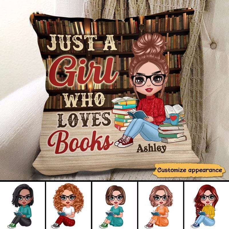 Girl Loves Books Doll Gift For Book Lovers Bookworms Personalized Pillow