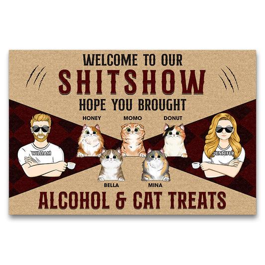 Welcome Hope You Brought Alcohol & Cat Treats - Cat Lover Gift - Personalized Custom Doormat