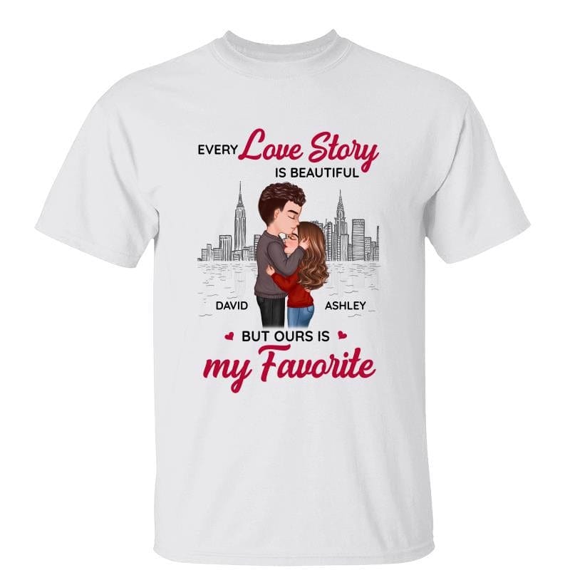 Doll Couple Kissing Skyline Valentine‘s Day Gift For Him For Her Personalized Shirt