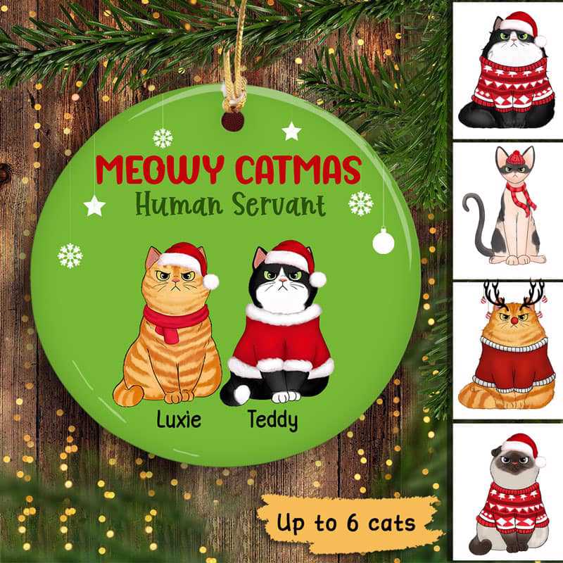 Meowy Catmas Human Servant Personalized Circle Ornaments