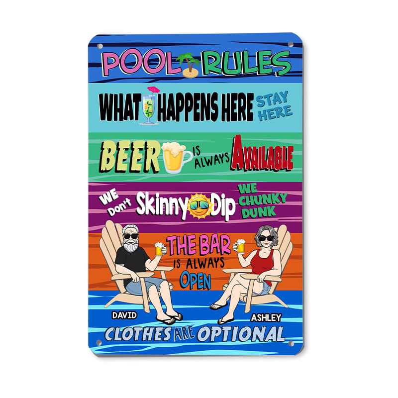 Pool Rules What Happens Here Stay Here Personalized Metal Sign