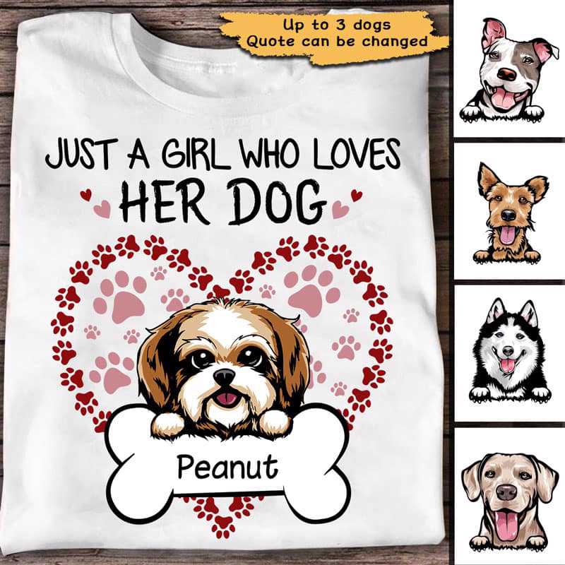 Girl Loves Dog Paws Heart Personalized Shirt