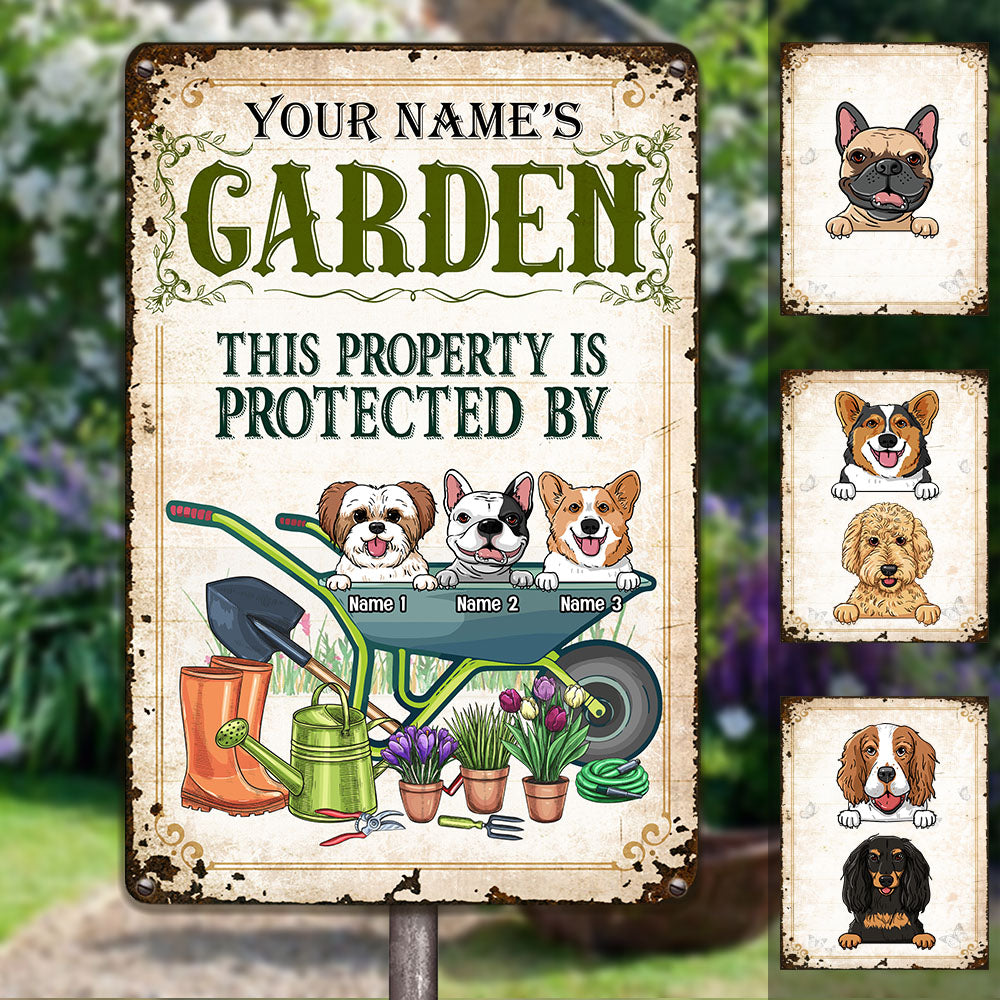 犬のメタルサインで保護されたパーソナライズされた庭
