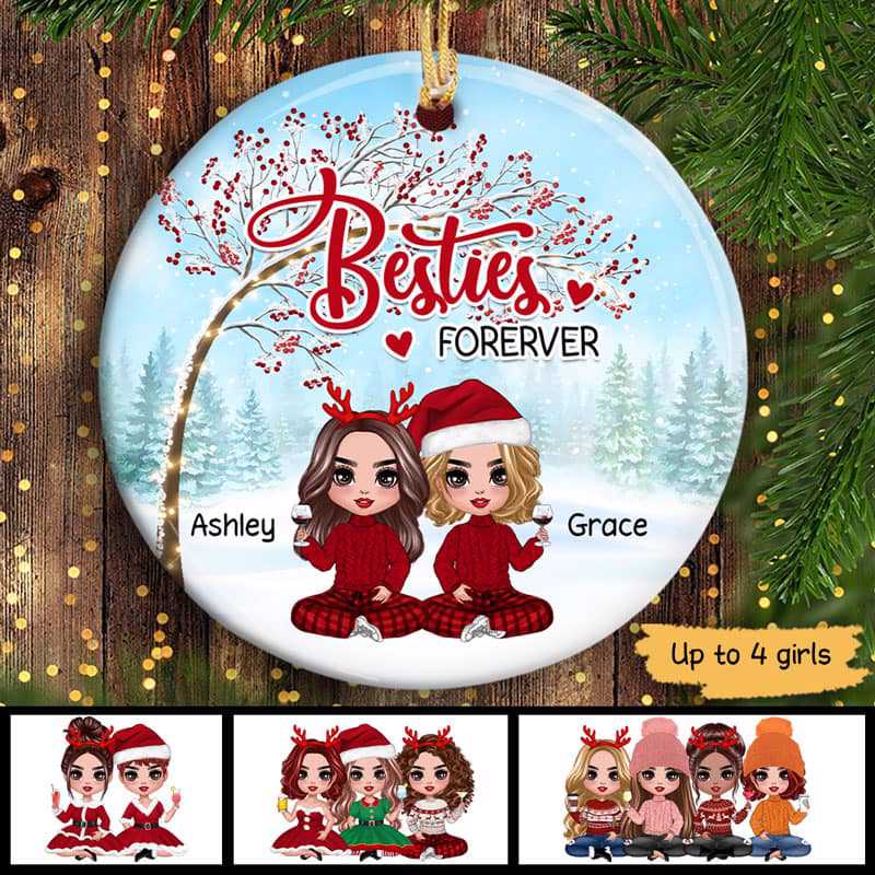 Doll Besties Under Berry Tree Personalized Circle Ornament