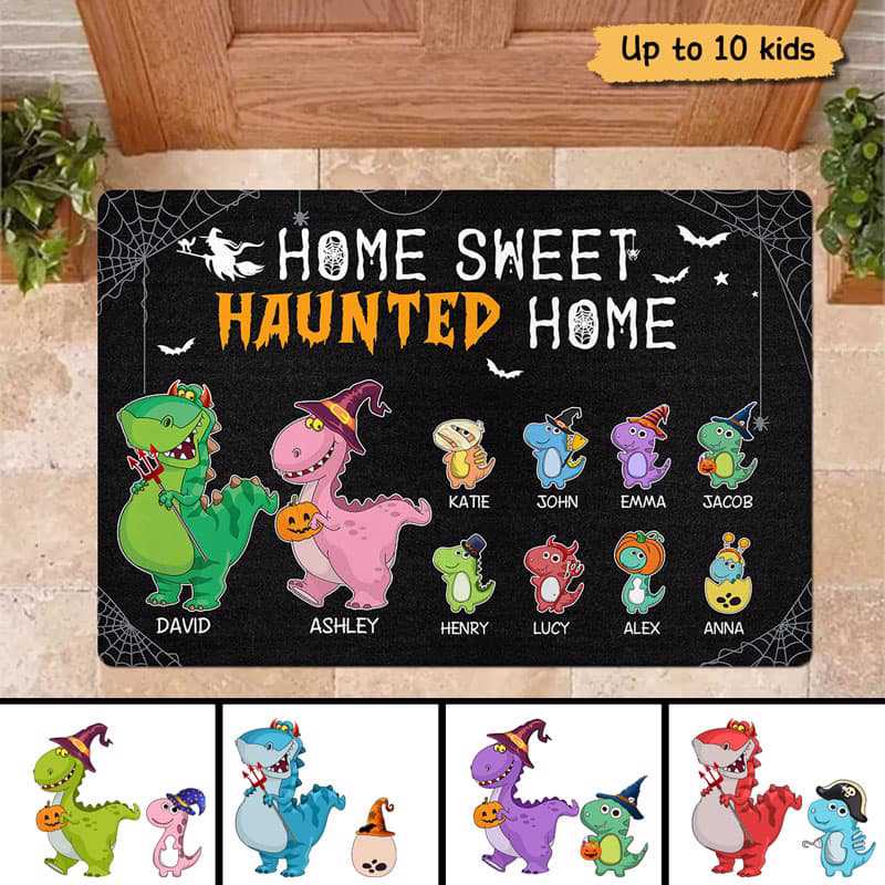 Dinosaurs Home Sweet Haunted Home Halloween Personalized Doormat