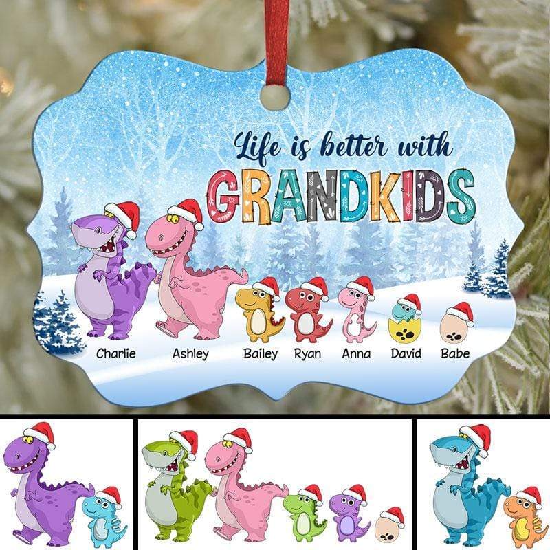 Dinosaur Better With Grandkids Personalized Christmas Ornament (Grandma And Grandpa)