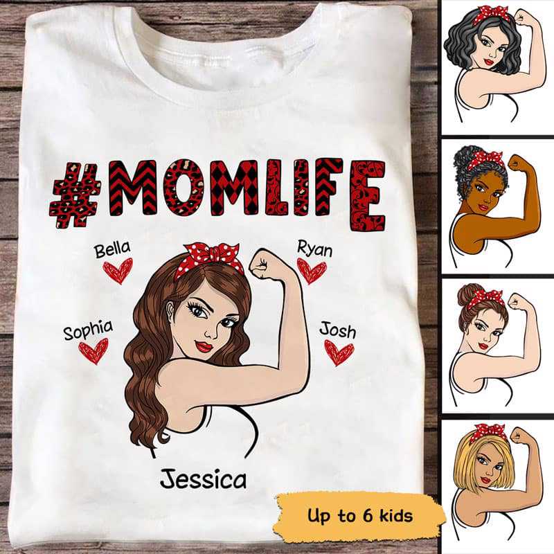 Mom Life Red Pattern Strong Woman Personalized Shirt
