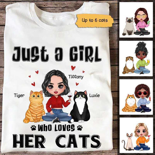 Just A Girl Loving Fluffy Cat Doll Girl Personalized Shirt