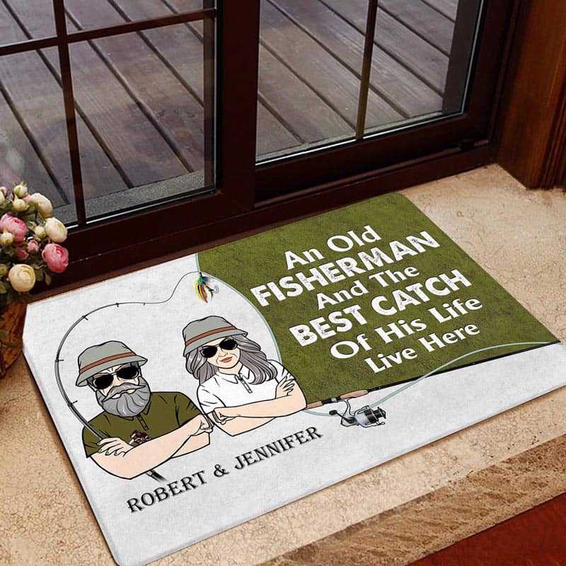 Old Fisherman And His Best Catch Personalized Doormat