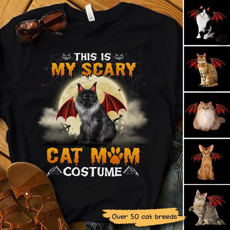 ハロウィン 猫 怖い猫 ママ コスチューム 悪魔 パーソナライズ 猫 ママ シャツ