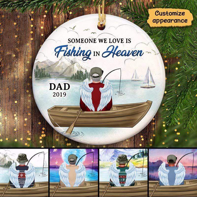 Fishing In Heaven Boat Memorial Personalized Circle Ornament