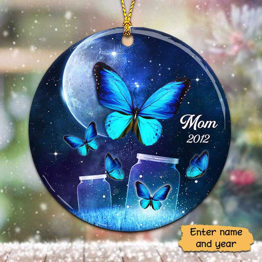 Moon Butterflies Jar Memorial Personalized Circle Ornament