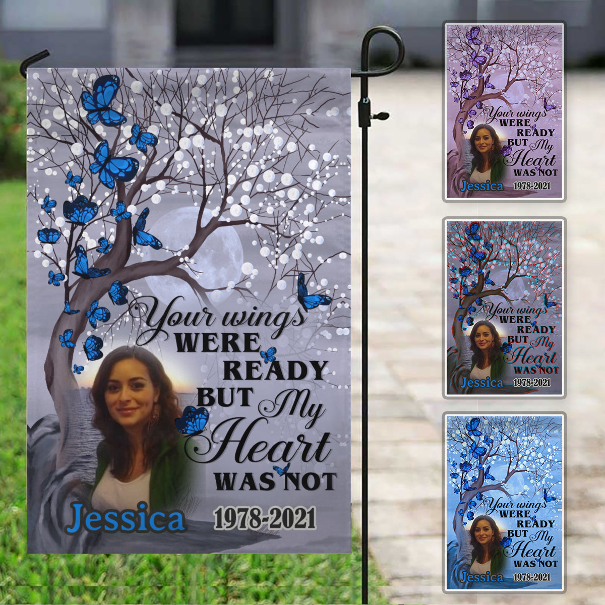 Your Wings Were Ready But My Heart Was Not Personalized Photo Memorial Garden & House Flag