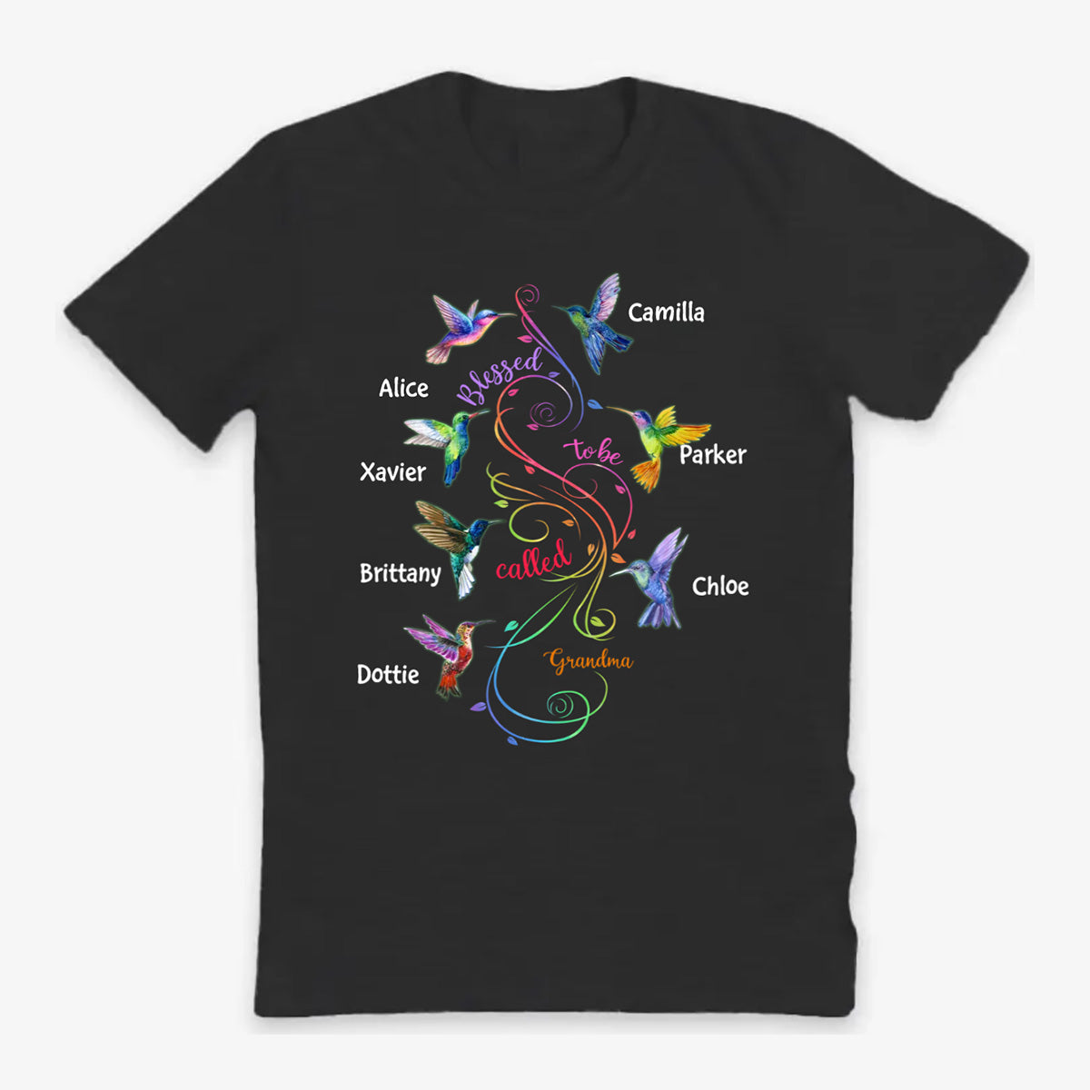 Colorful Swirl Grandma Hummingbird Personalized Shirt