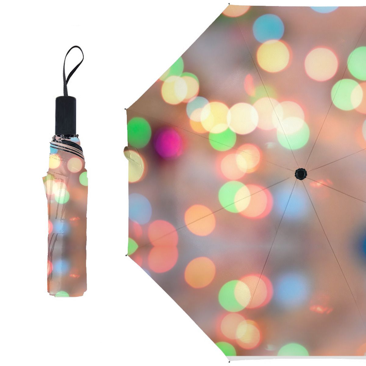 Colorful Pastel Round Circles Out Of Focus Bokeh Brushed Polyester Umbrella No.663BIB