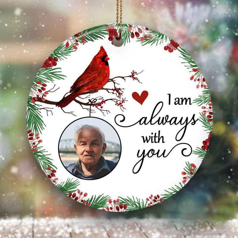 Always With You Holly Branch Christmas Personalized Memorial Circle Ornaments