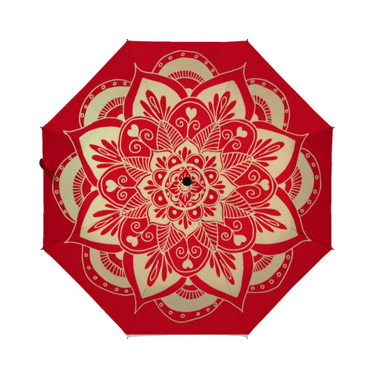 Elegant Red And Gold Mandala Boho Christmas Brushed Polyester Umbrella No.672YU4