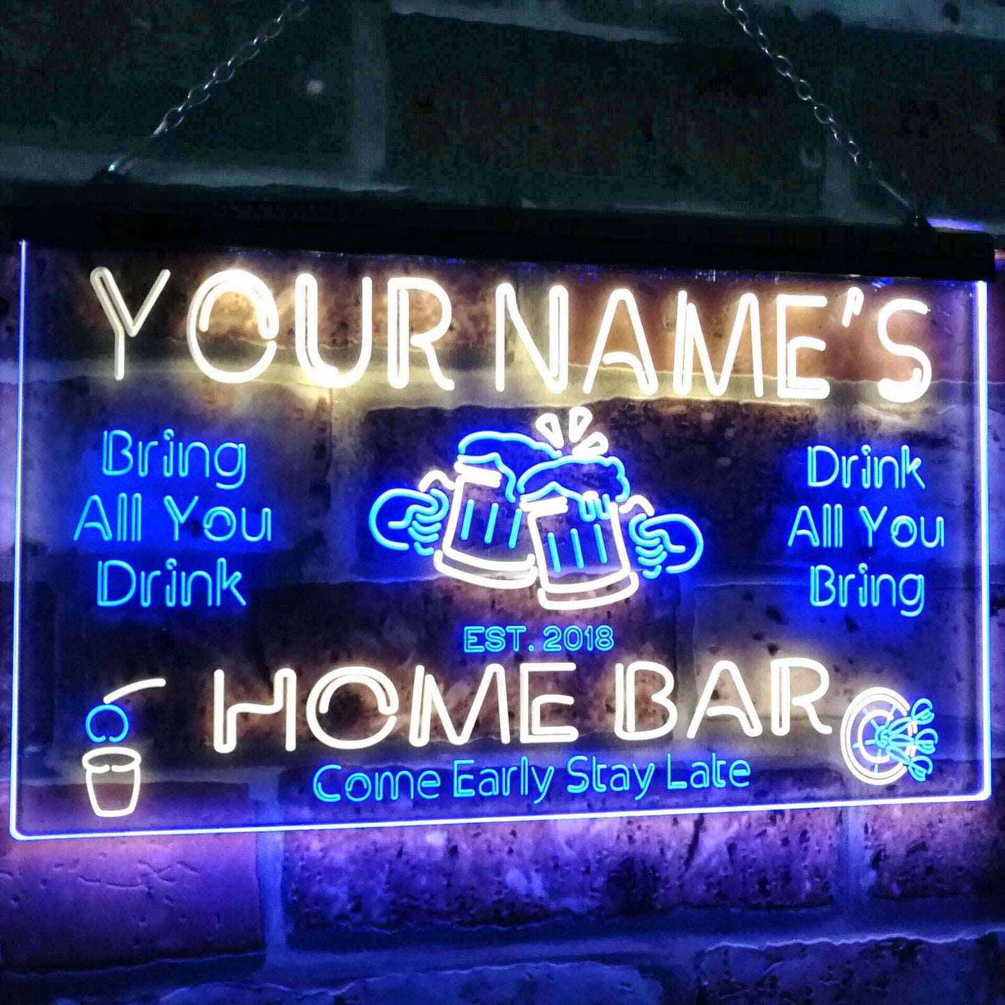 Personalized Your Name Custom Home Bar Neon Signs Beer Established Year Dual Color LED Acrylic Neon Light Sign