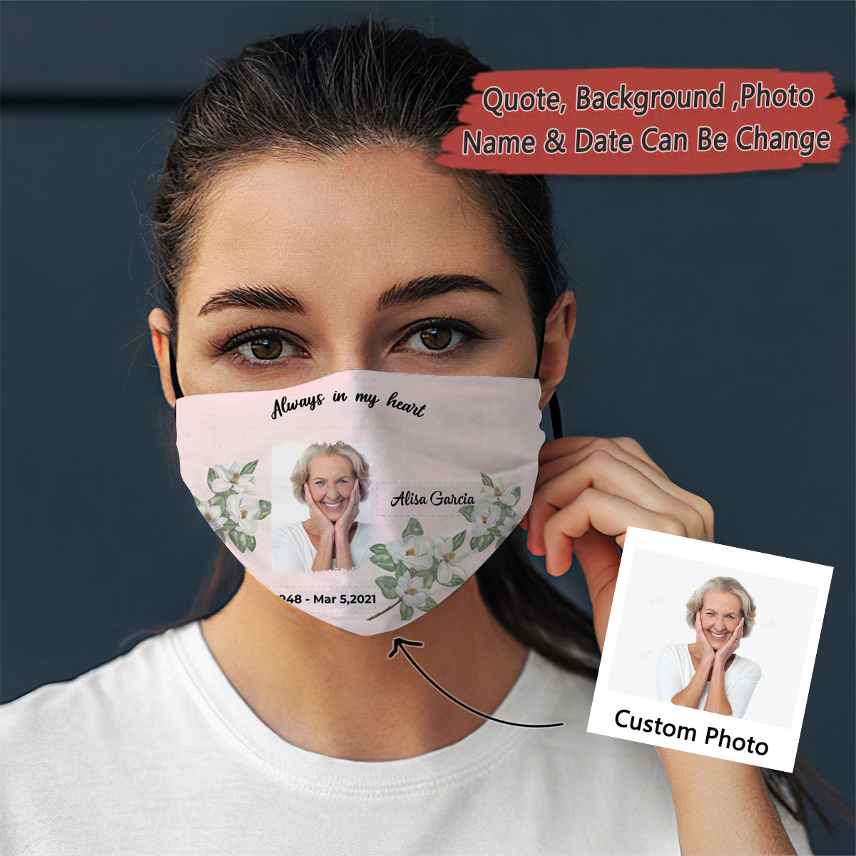 Memorial Floral Forever & Always Personalized Face Mask