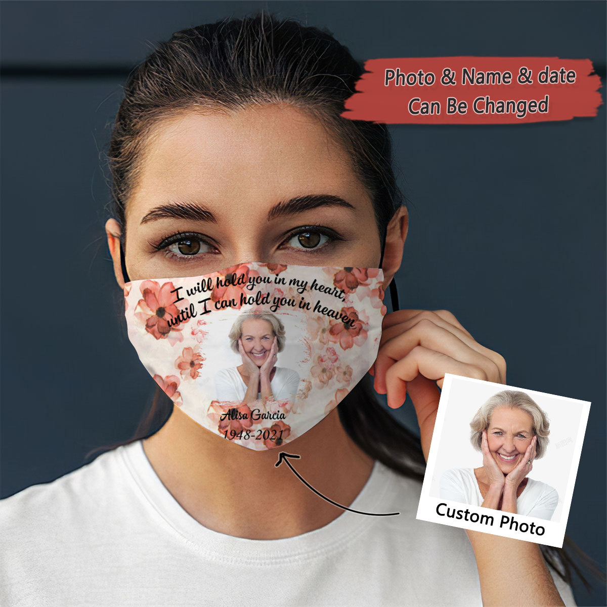 Flower Around Mother Memorial Upload Photo I Am A Strong Woman Personalized Face Mask
