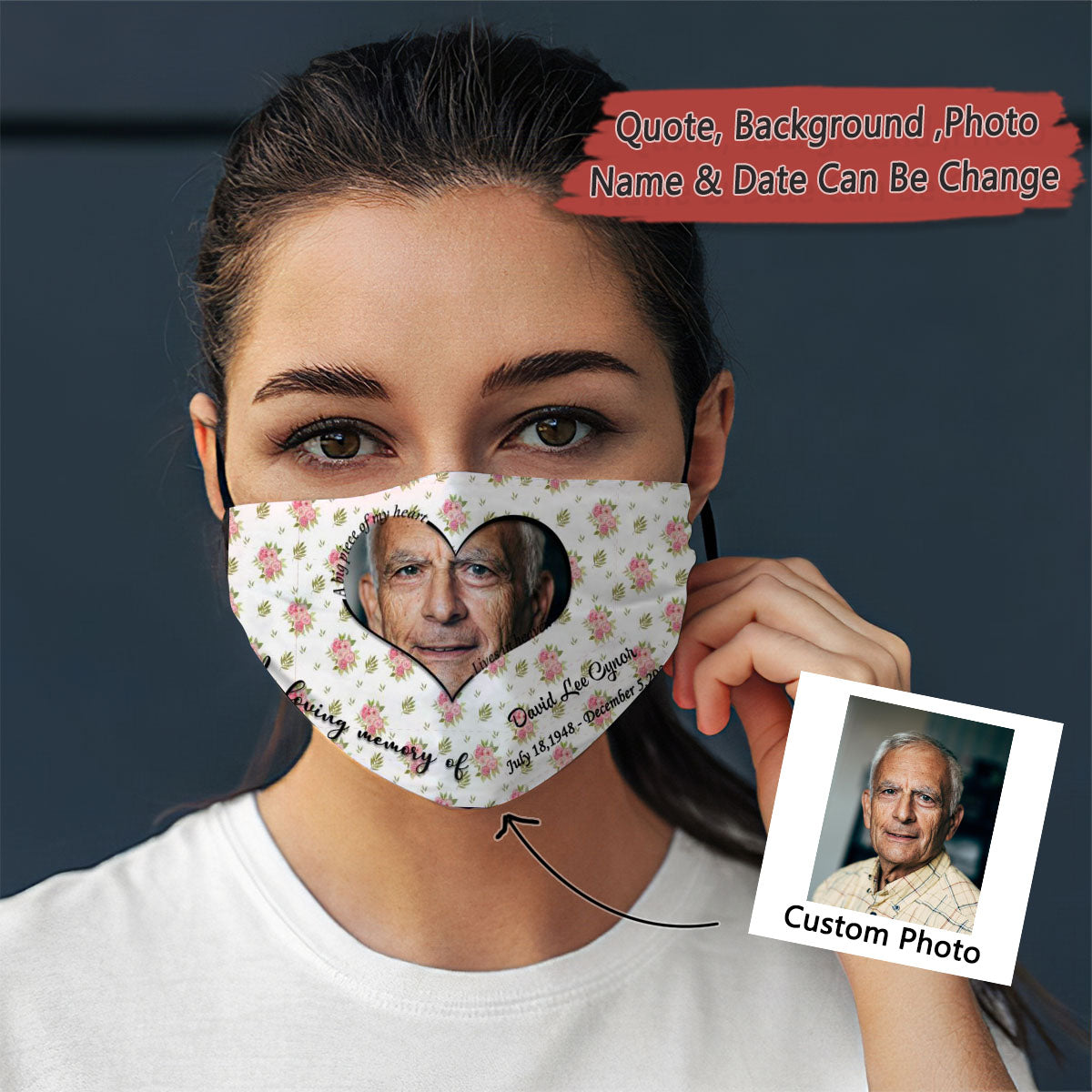 Memorial Angel Heart Upload Photo Always On My Mind Personalized Face Mask