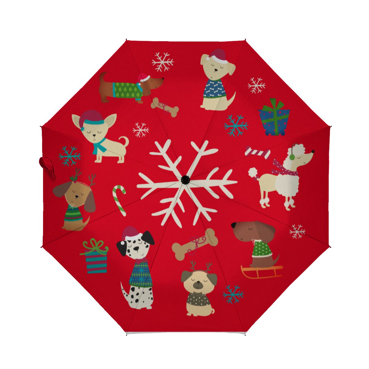 Cute Christmas Dogs Snowflakes Pattern Red Brushed Polyester Umbrella No.6TF69G
