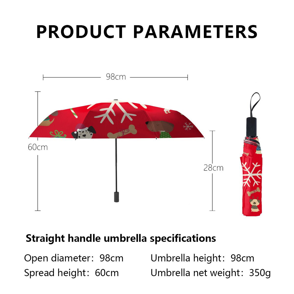 Cute Christmas Dogs Snowflakes Pattern Red Brushed Polyester Umbrella No.6TF69G