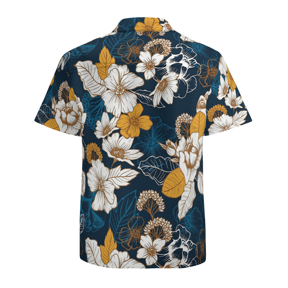Navy And Gold Peony And Blossom Seamless Pattern Graphic Hawaiian Shirts No.6X7KJ3