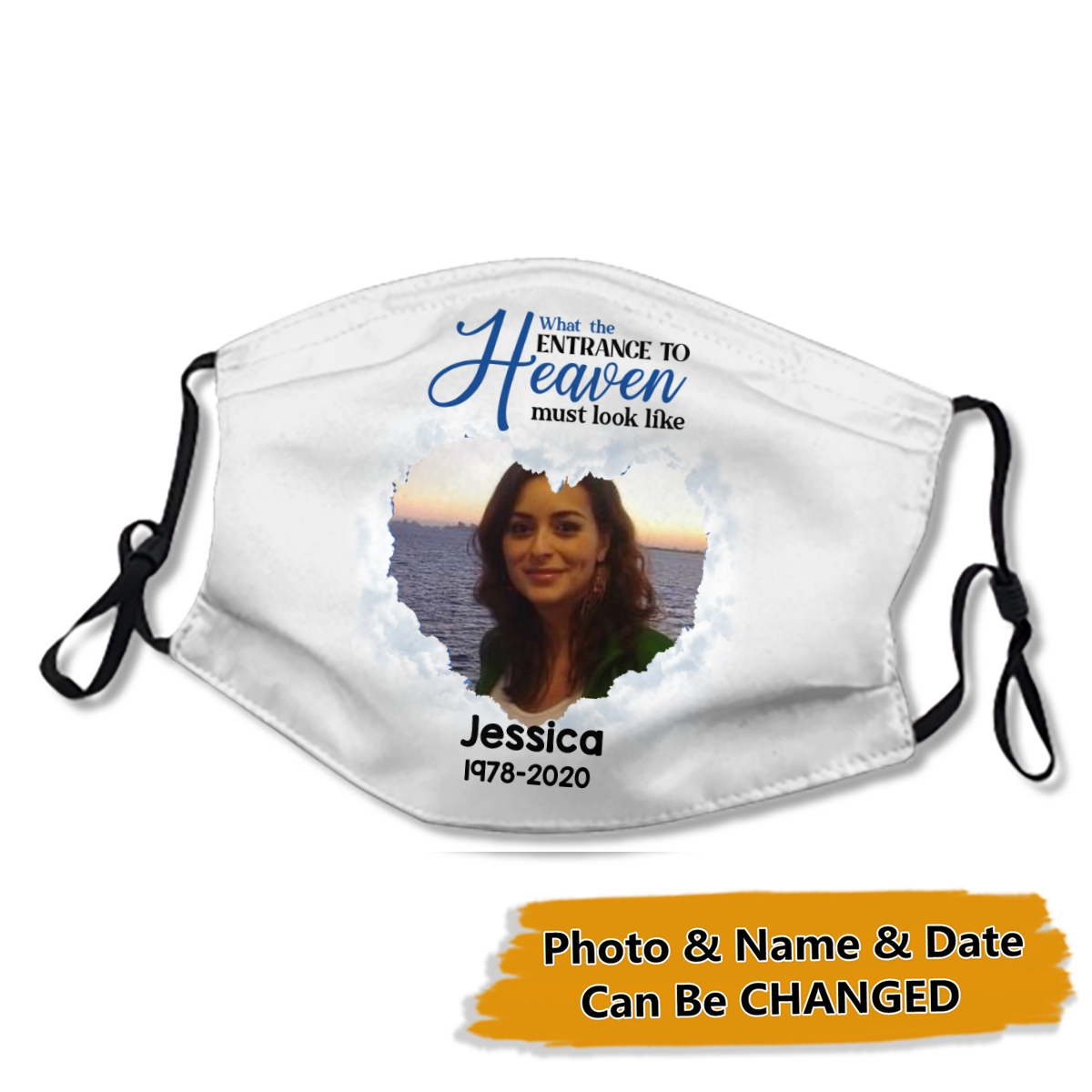 Entrance To Heaven Memorial Personalized Photo & Name & Date Face Mask
