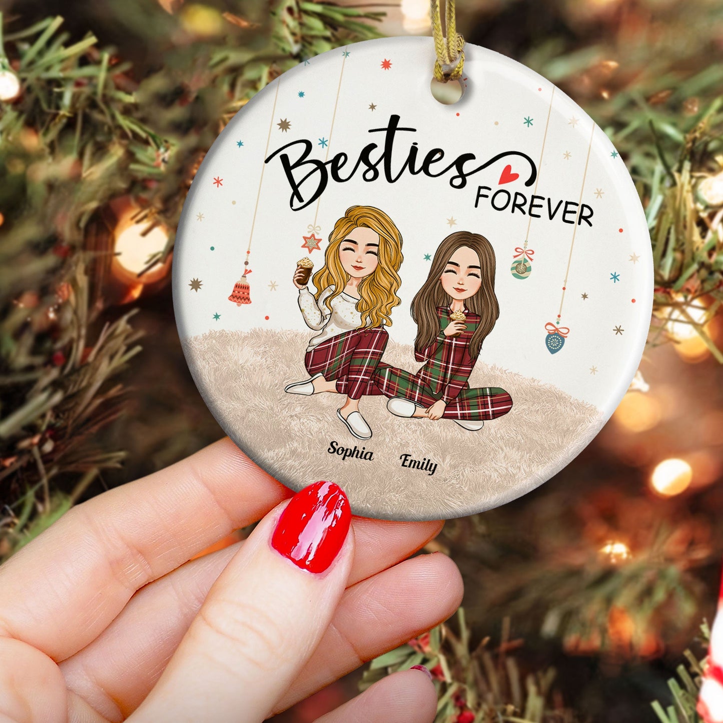 Besties Forever - Personalized Ceramic Ornament - Christmas, New Year Gift For Sistas, Sister, Besties, Best Friends, Soul Sisters