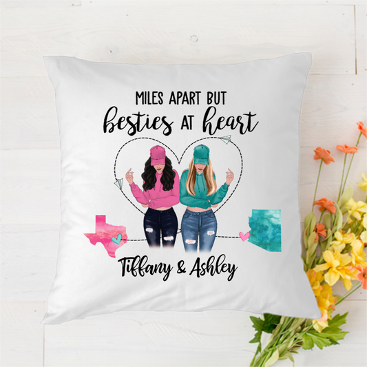 Long Distance Besties Sisters Modern Girls Personalized Polyester Linen Pillow