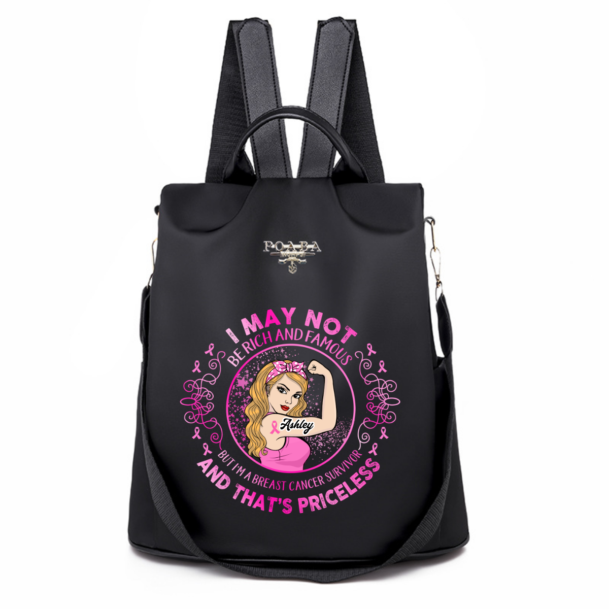 Breast Cancer Warrior Circle Personalized Backpack