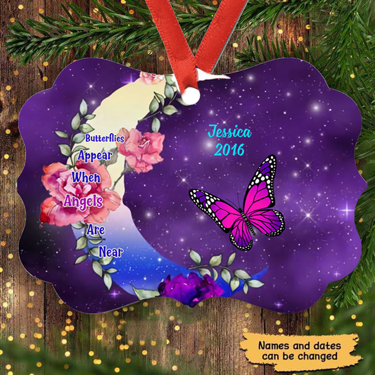 Butterflies Appear Angels Memorial Moon Flower Personalized Christmas Ornament