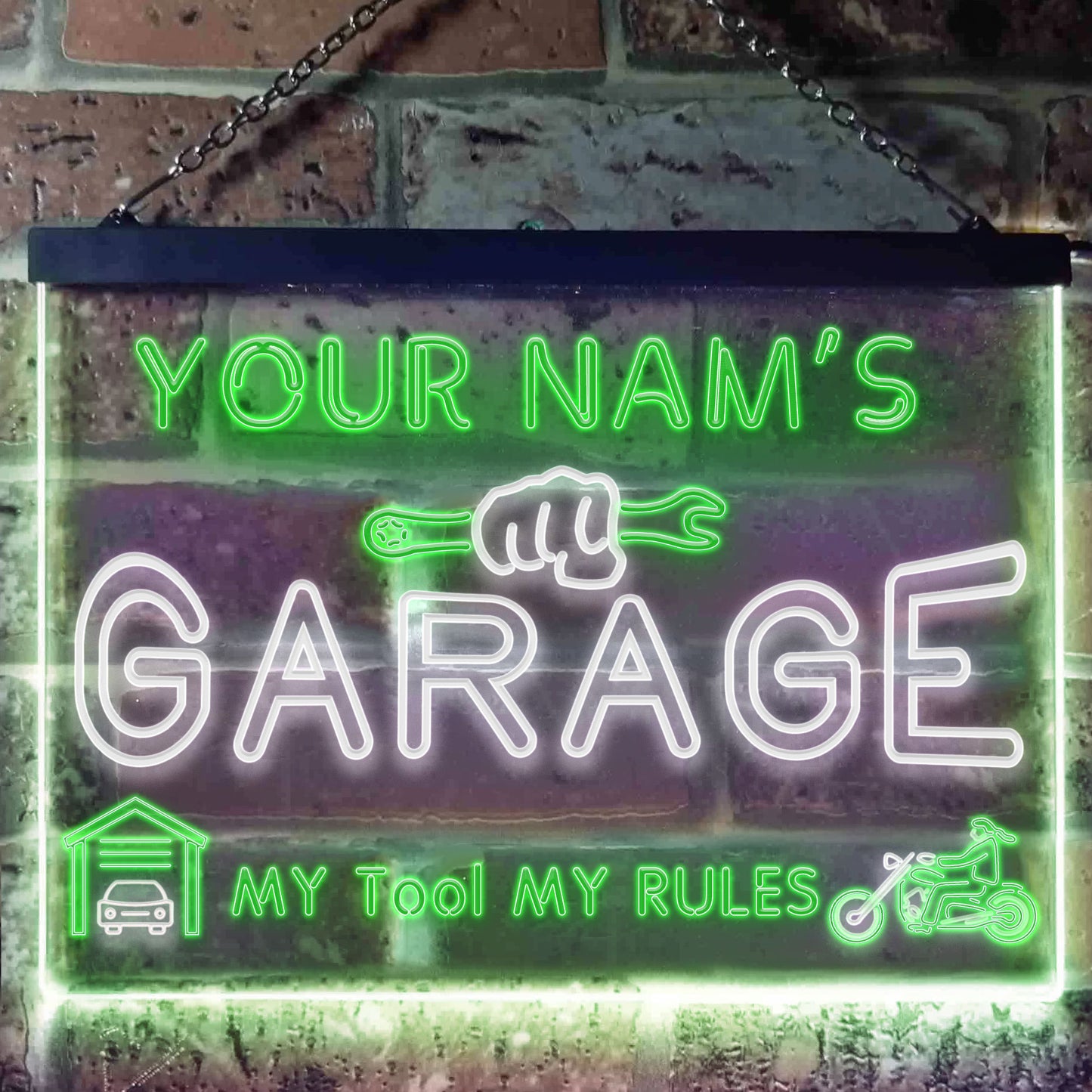 Personalized Your Name Est Year Theme Garage Man Cave Deco Dual Color LED Neon Sign