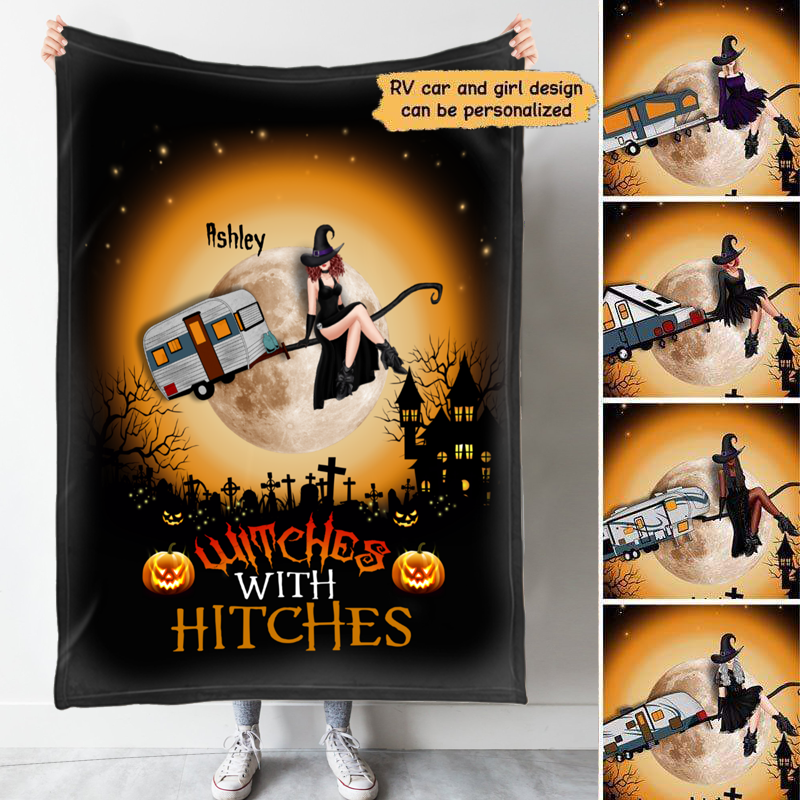 Witches With Hitches Camping Halloween Personalized Fleece Blanket