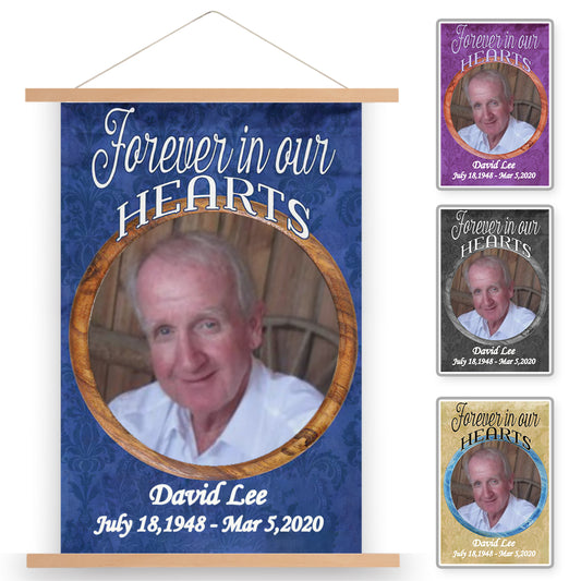 Memorial Scroll Painting, Forever in our hearts, Personalized Scroll Painting With Wooden Poster Hanger