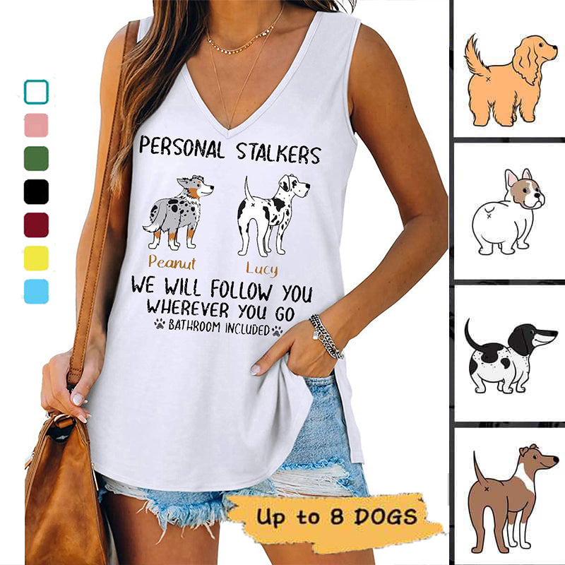 Personal Stalkers Wiggle Butt Dog Personalized Women Tank Top V Neck Casual Flowy Sleeveless