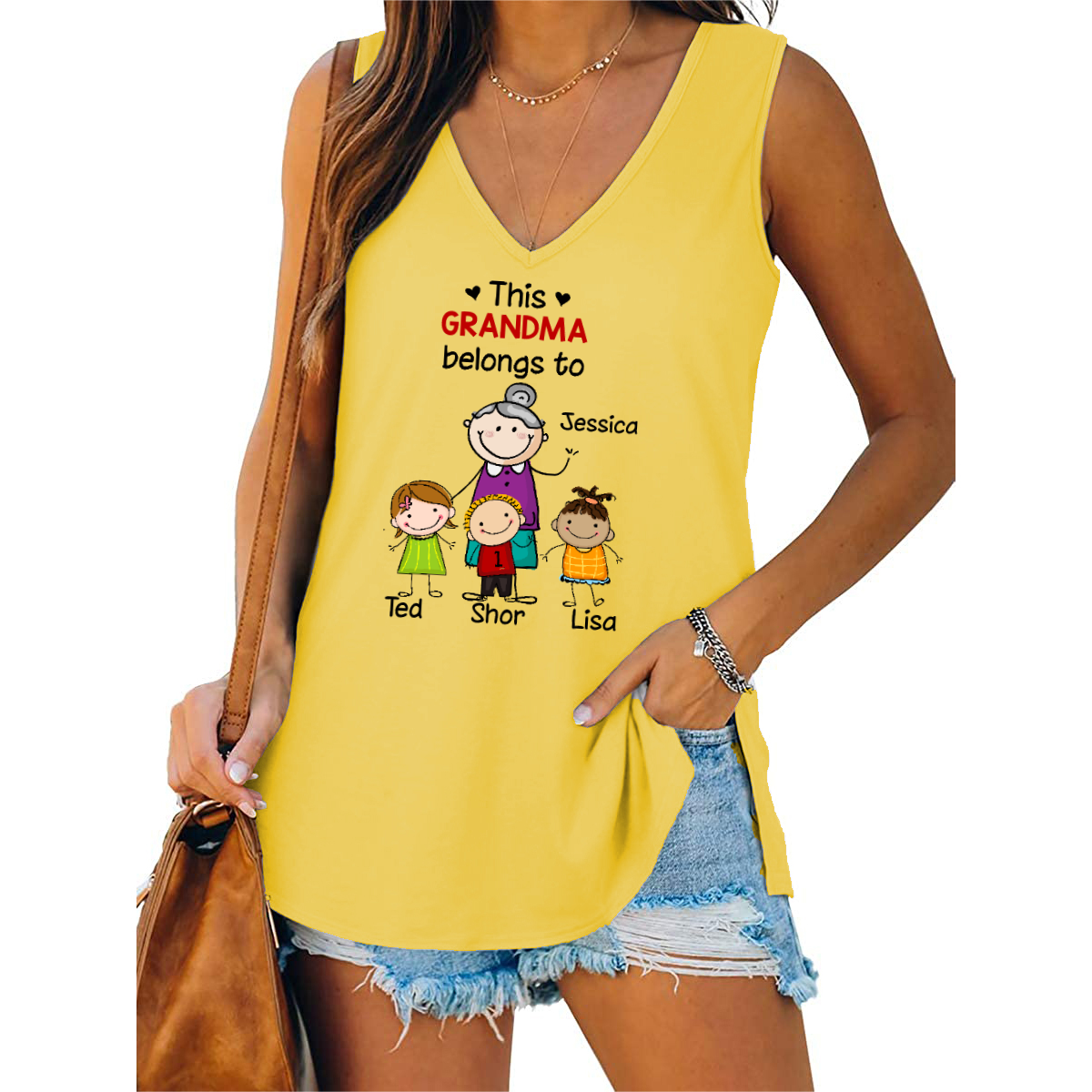 This Grandma Belongs To Grandkids Personalized Women Tank Top V Neck Casual Flowy Sleeveless