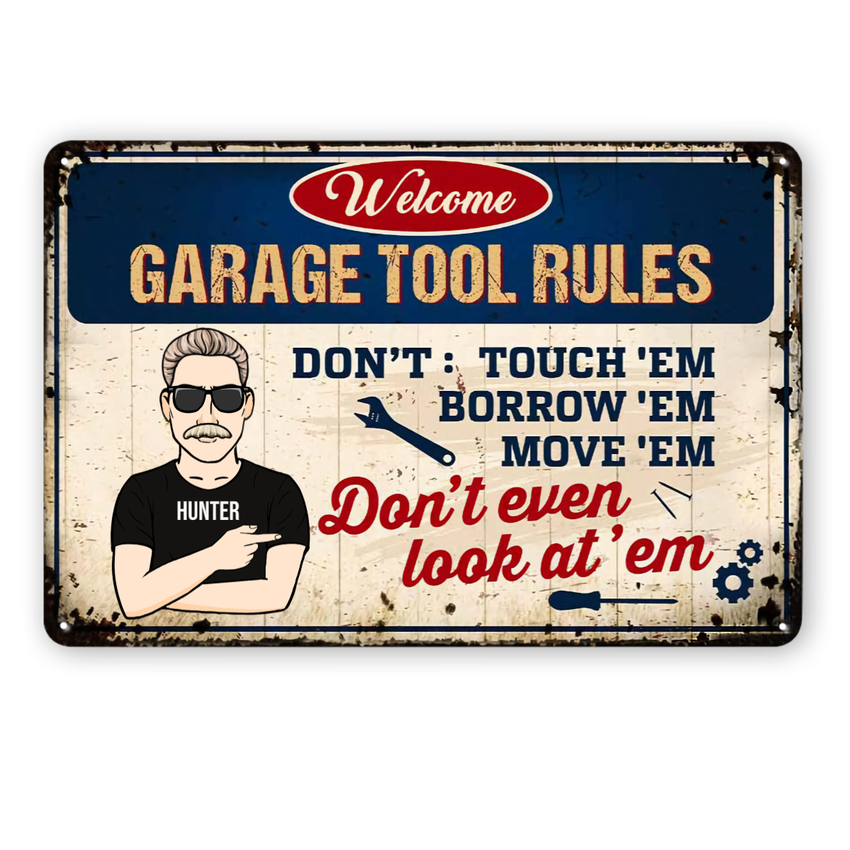 Personalized Dad Grandpa Garage Tool Rules Metal Signs