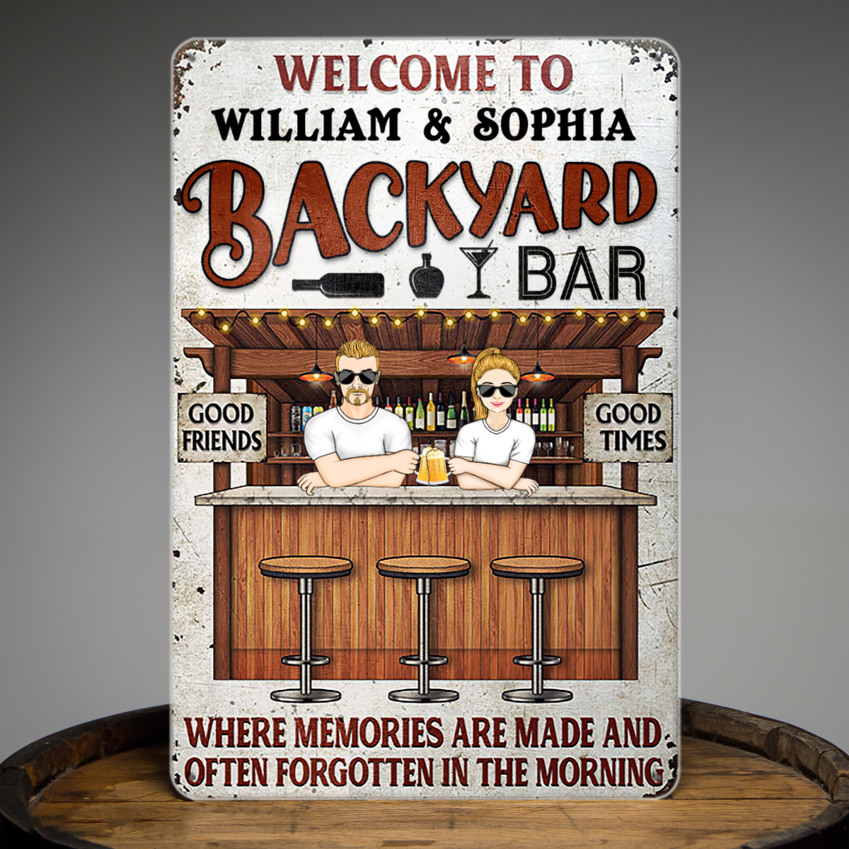 Backyard Bar Where Memories Are Made - Gift For Couples - Personalized Custom Classic Metal Signs